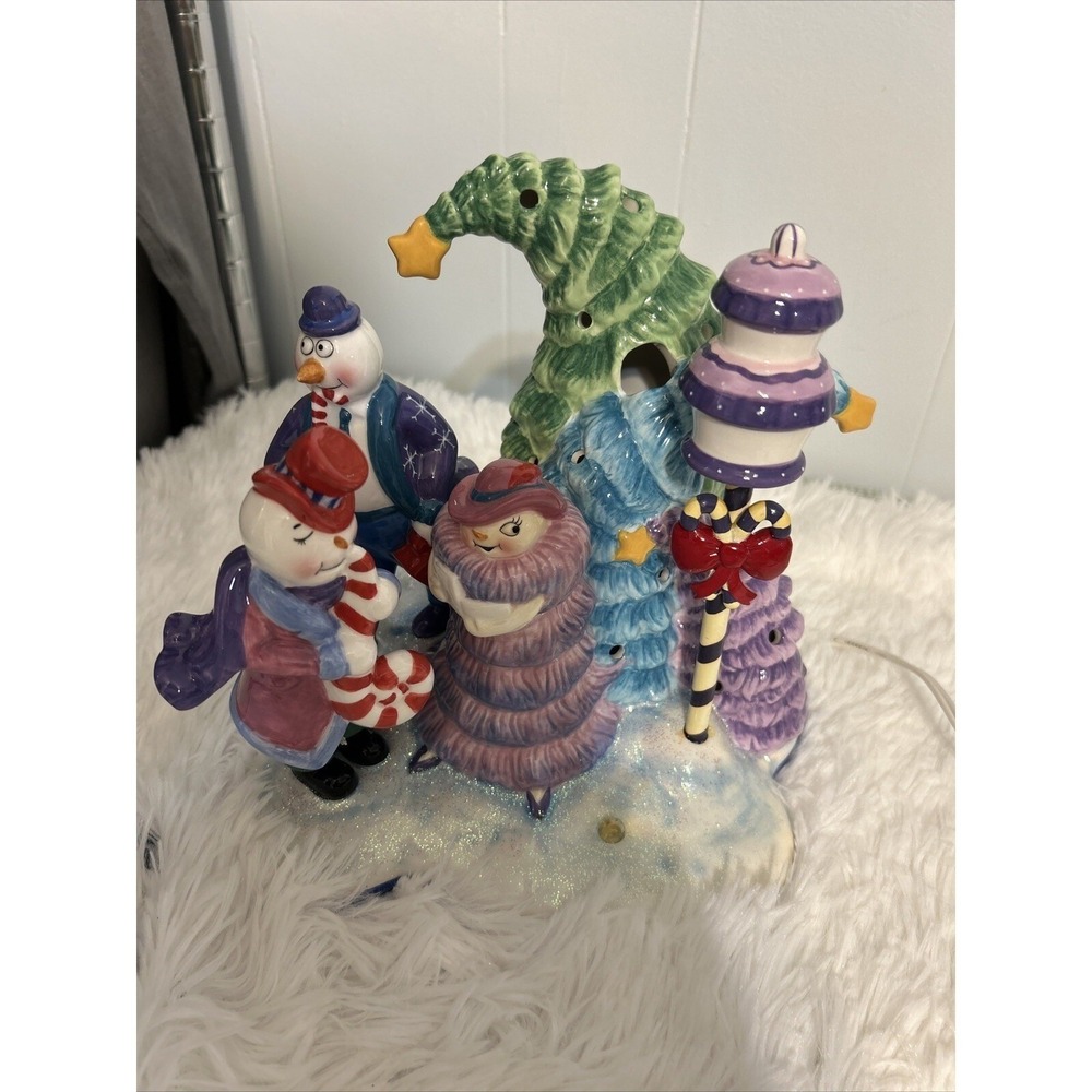 Juleez Julie Borden Hand Painted Ceramic Snowman Christmas Village Lighted Decor